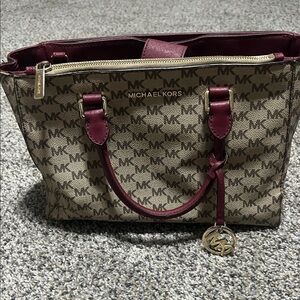 Michael Kors Signature Tote - Tan and Burgundy